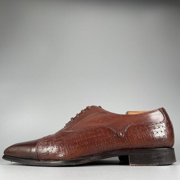 Paul Fredrick Men’s Size 8 Brown Woven Leather Lace Up Oxford Dress Shoes GUC